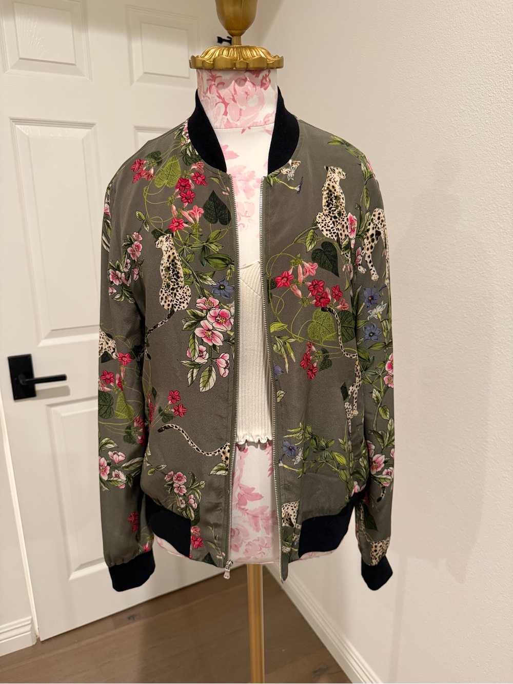 L'AGENCE Silk Floral Bomber Jacket